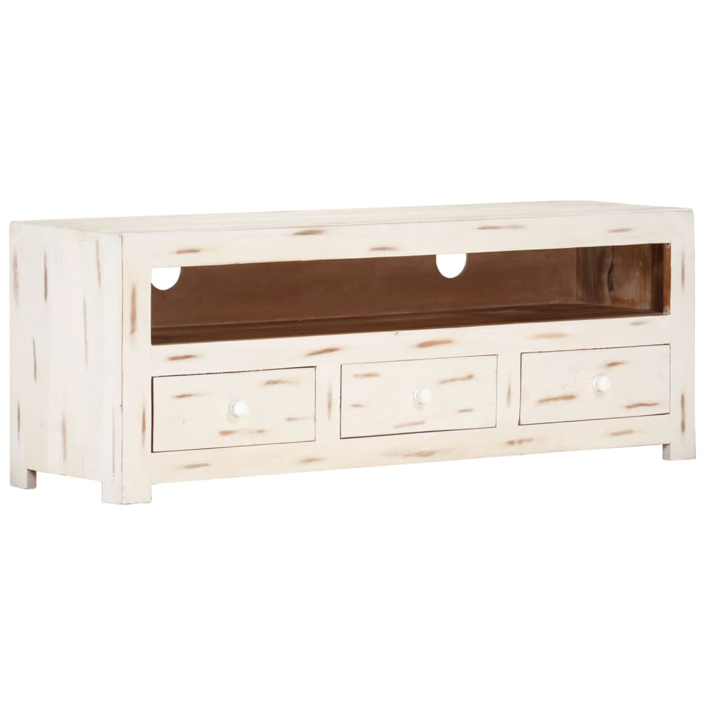 Meuble TV Bois massif d'acacia 110x30x40 cm Blanc - XIOS