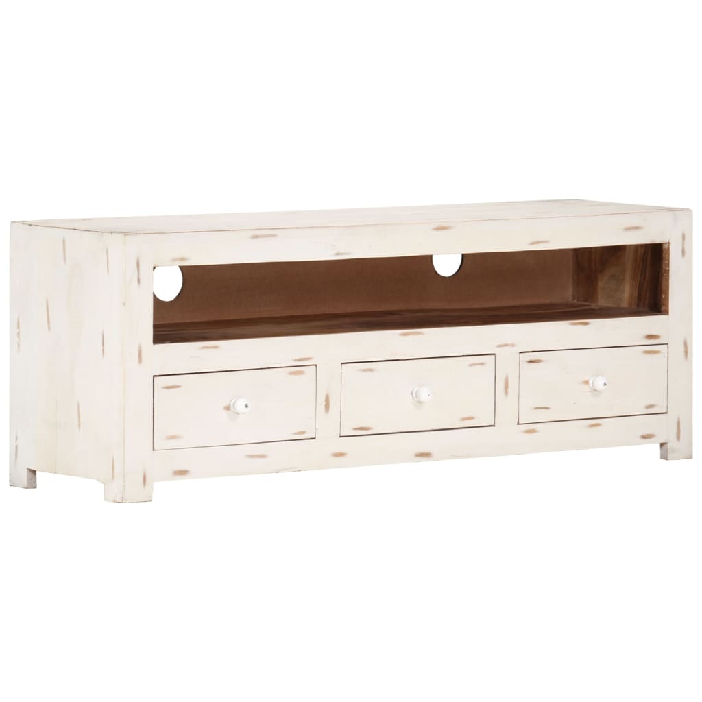 Meuble TV Bois massif d'acacia 110x30x40 cm Blanc - XIOS