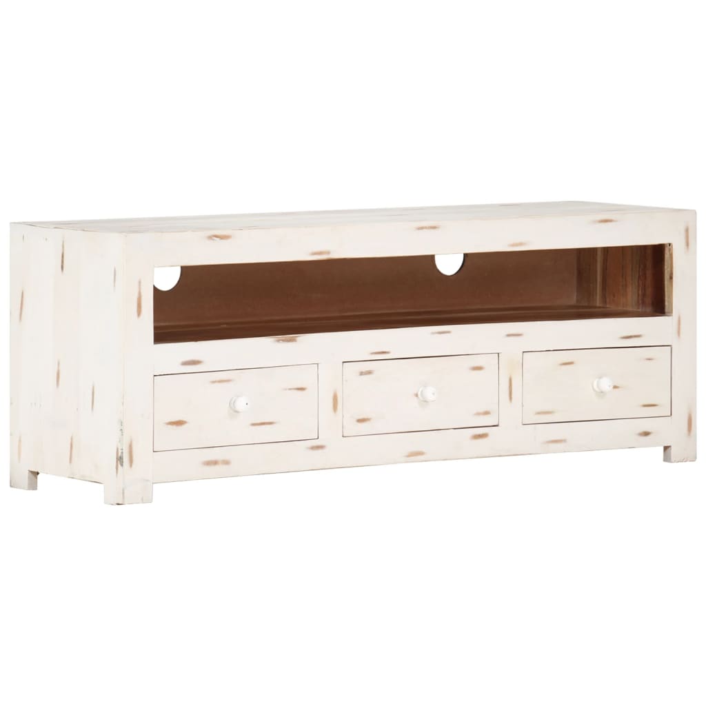 Meuble TV Bois massif d'acacia 110x30x40 cm Blanc - XIOS