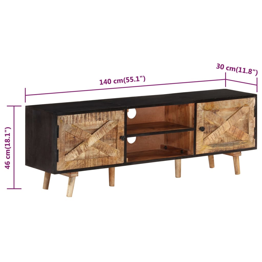 Meuble TV 140x30x46 cm Bois de manguier brut et d'acacia massif - XIOS