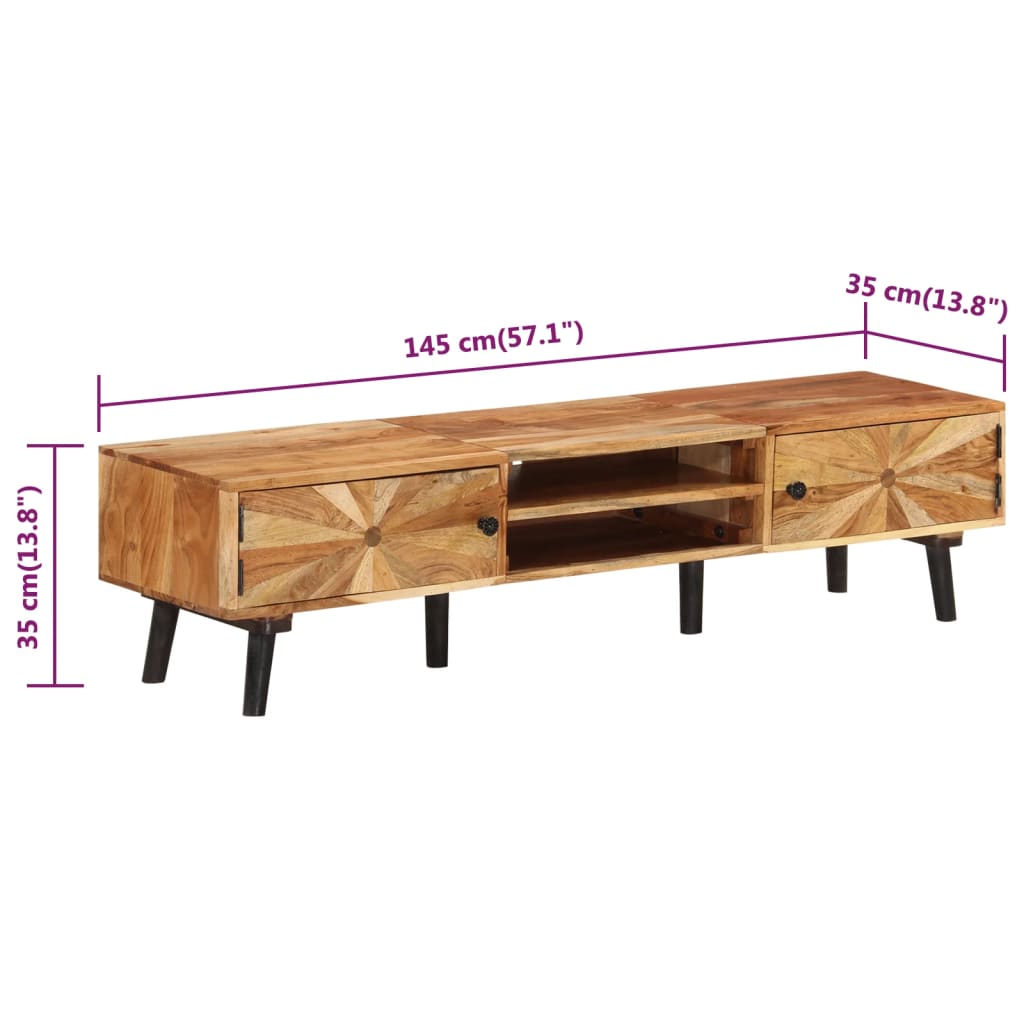 Meuble TV 145x35x35 cm Bois d'acacia massif - XIOS