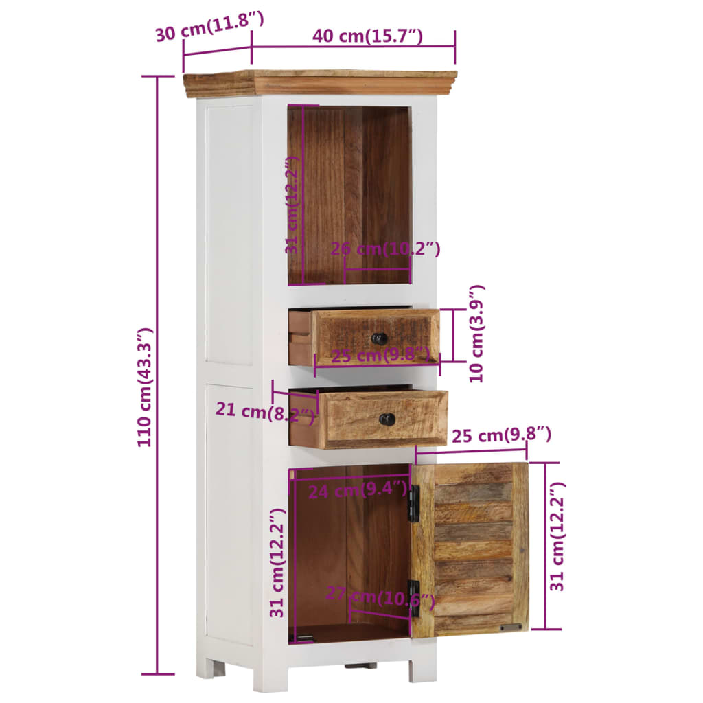 Buffet haut Marron/blanc 40x30x110cm Bois de manguier/ d'acacia