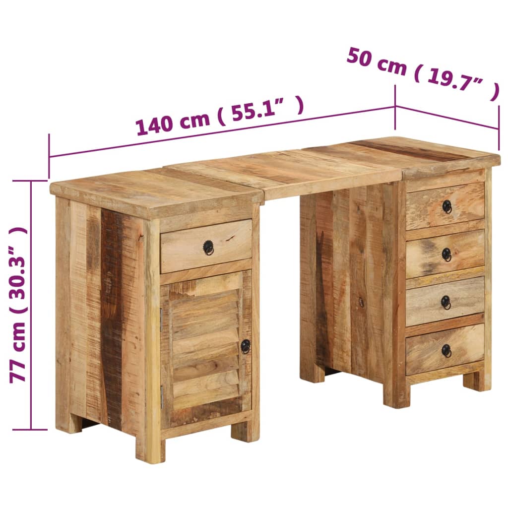 Bureau à caissons Bois de manguier massif 140x50x77 cm - XIOS