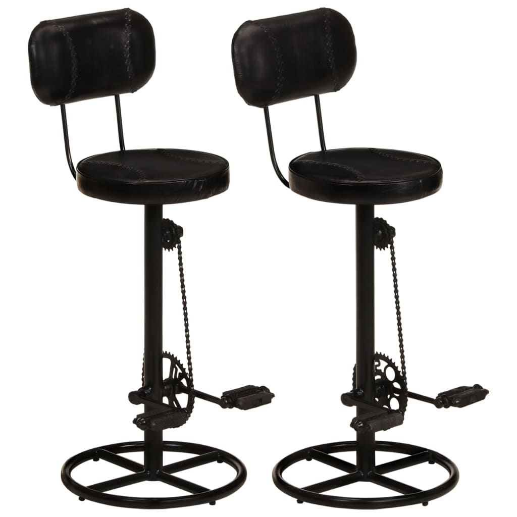Tabourets de bar lot de 2 noir cuir de chèvre véritable - XIOS