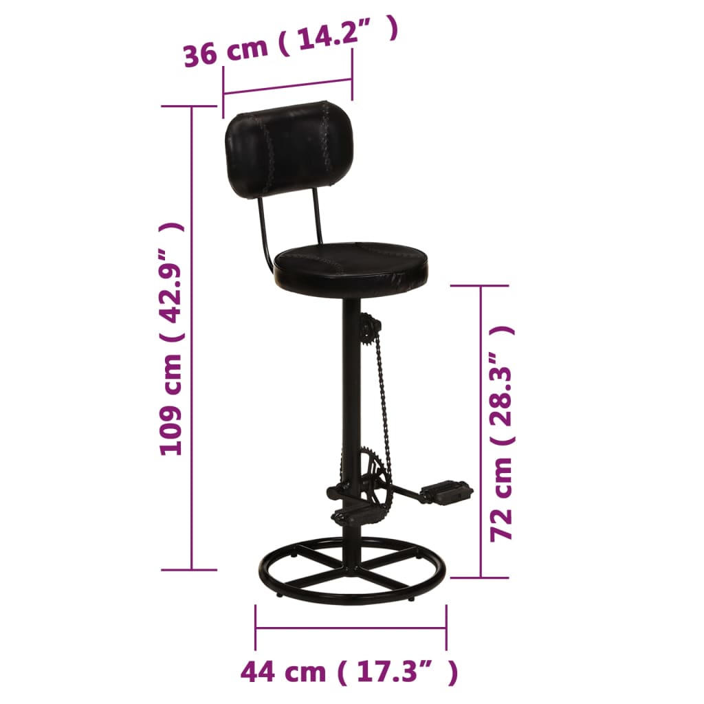 Tabourets de bar lot de 2 noir cuir de chèvre véritable - XIOS