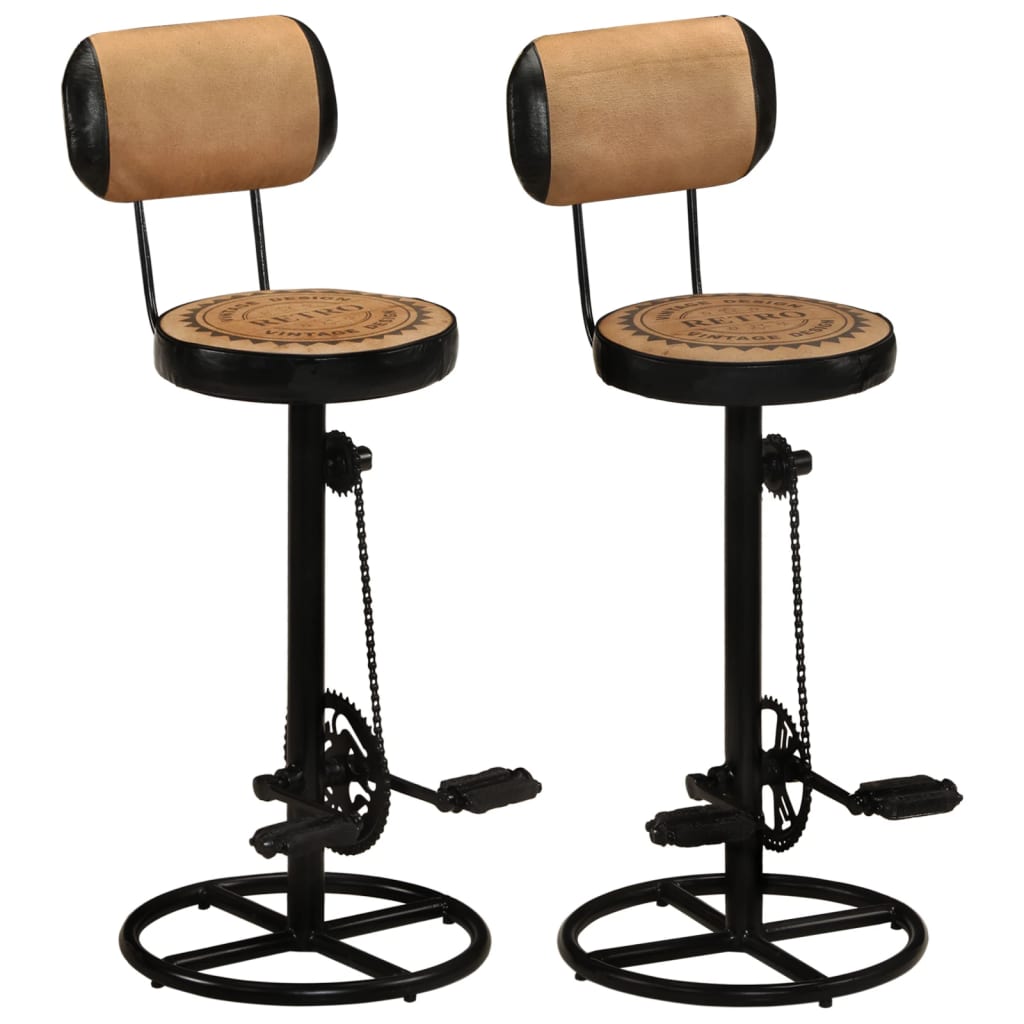 Tabouret de bar imprimé en toile lot de 2 cuir chèvre véritable - XIOS