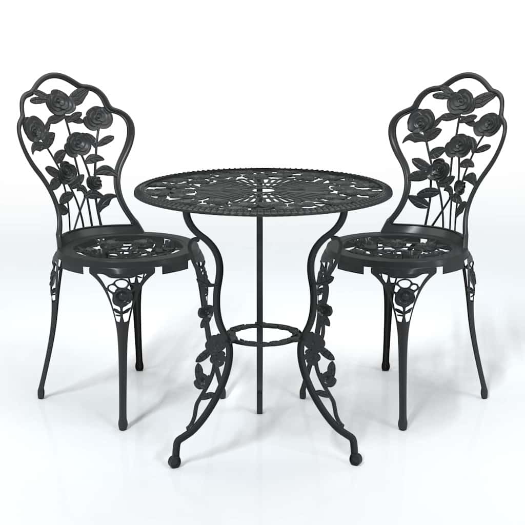 Ensemble de bistro 3 pcs Aluminium coulé Noir