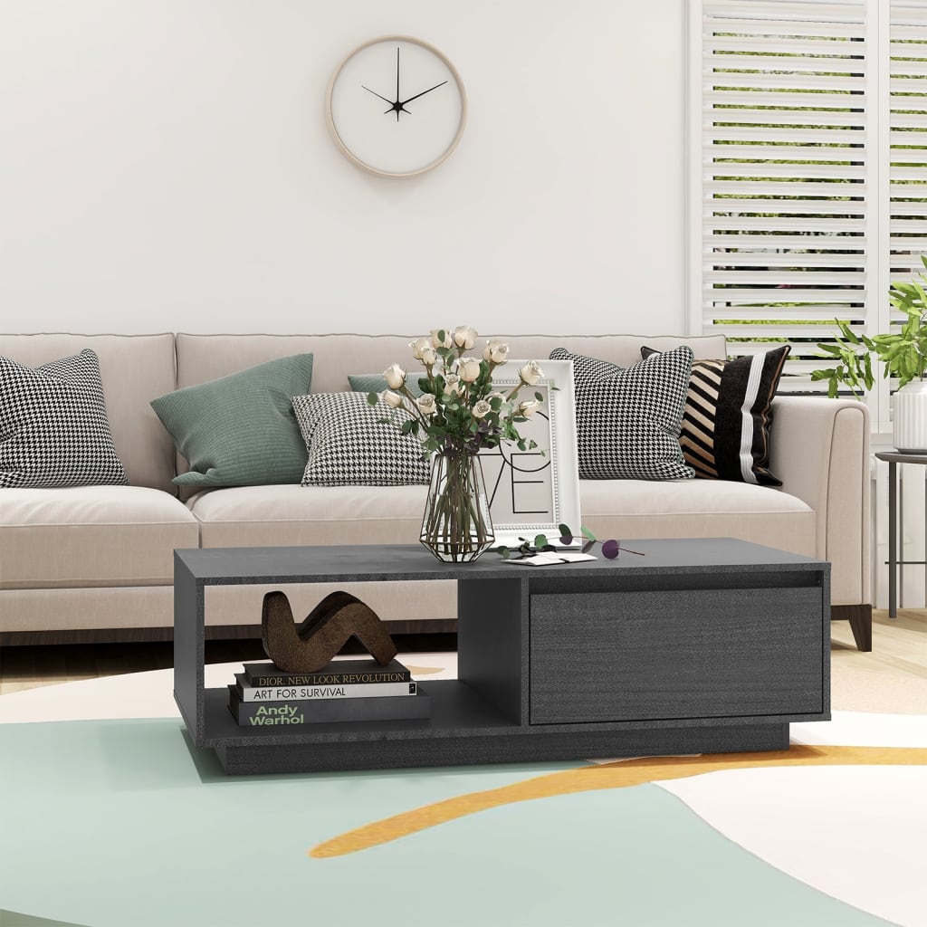 Table basse gris 110x50x33,5 cm bois de pin massif - XIOS