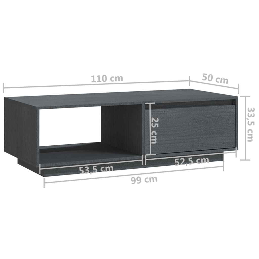 Table basse gris 110x50x33,5 cm bois de pin massif - XIOS