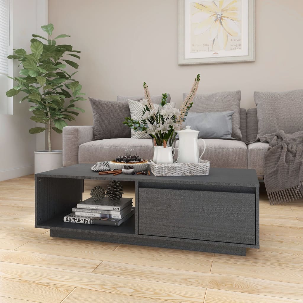 Table basse gris 110x50x33,5 cm bois de pin massif - XIOS