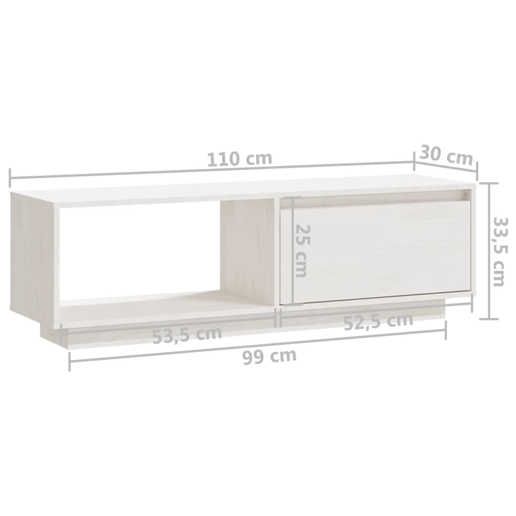 Meuble TV Blanc 110x30x33,5 cm Bois de pin massif - XIOS