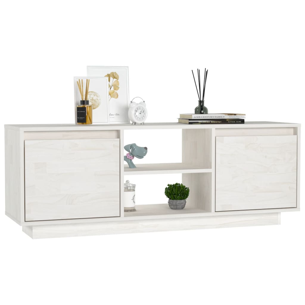 Meuble TV Blanc 110x30x40 cm Bois de pin massif - XIOS