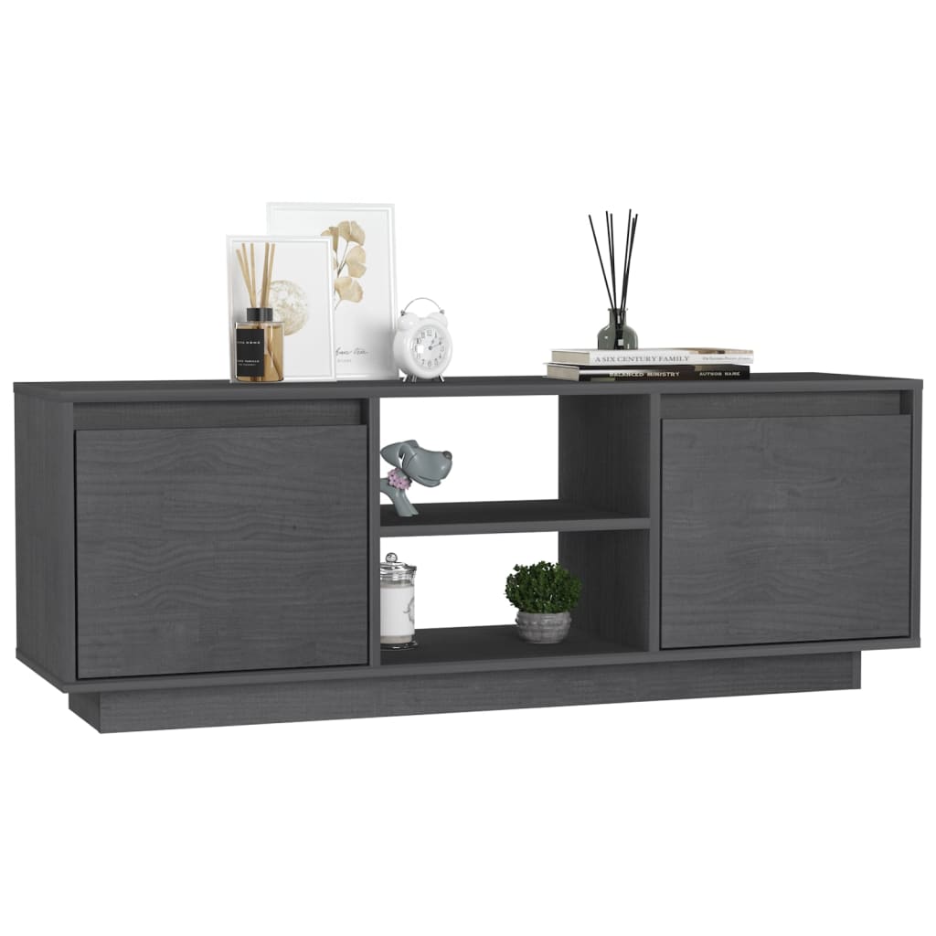 Meuble TV Gris 110x30x40 cm Bois de pin massif - XIOS