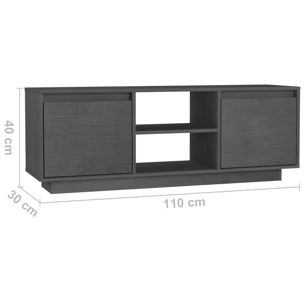 Meuble TV Gris 110x30x40 cm Bois de pin massif - XIOS