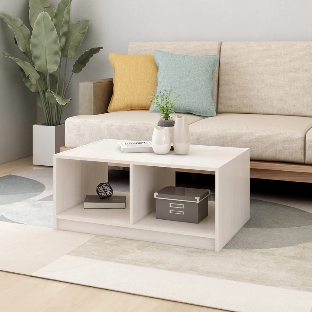 Table basse blanc 75x50x33,5 cm bois de pin massif - XIOS