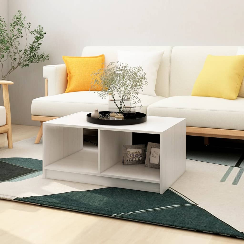 Table basse blanc 75x50x33,5 cm bois de pin massif - XIOS