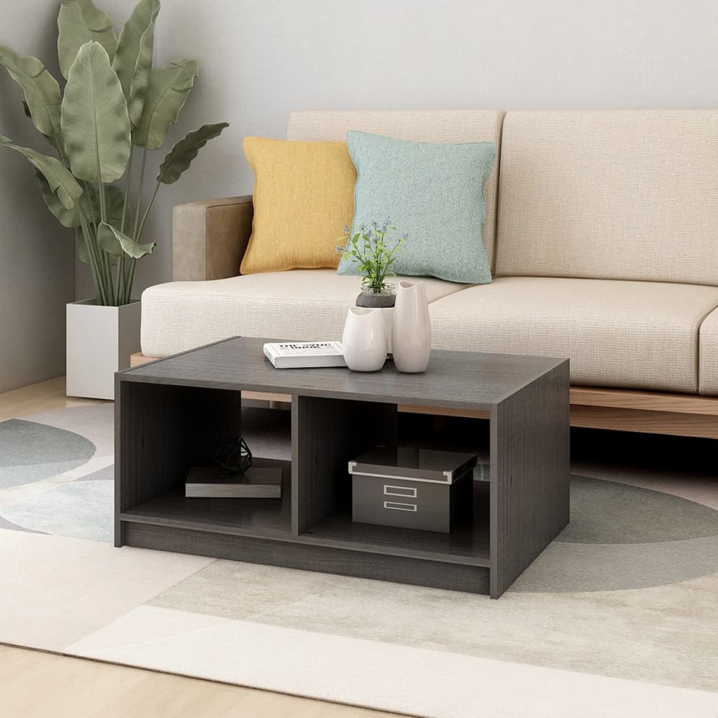 Table basse gris 75x50x33,5 cm bois de pin massif - XIOS