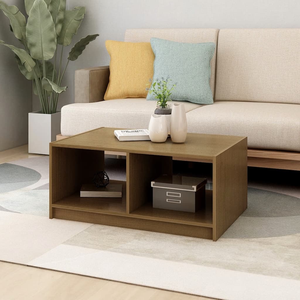 Table basse marron miel 75x50x33,5 cm bois de pin massif - XIOS