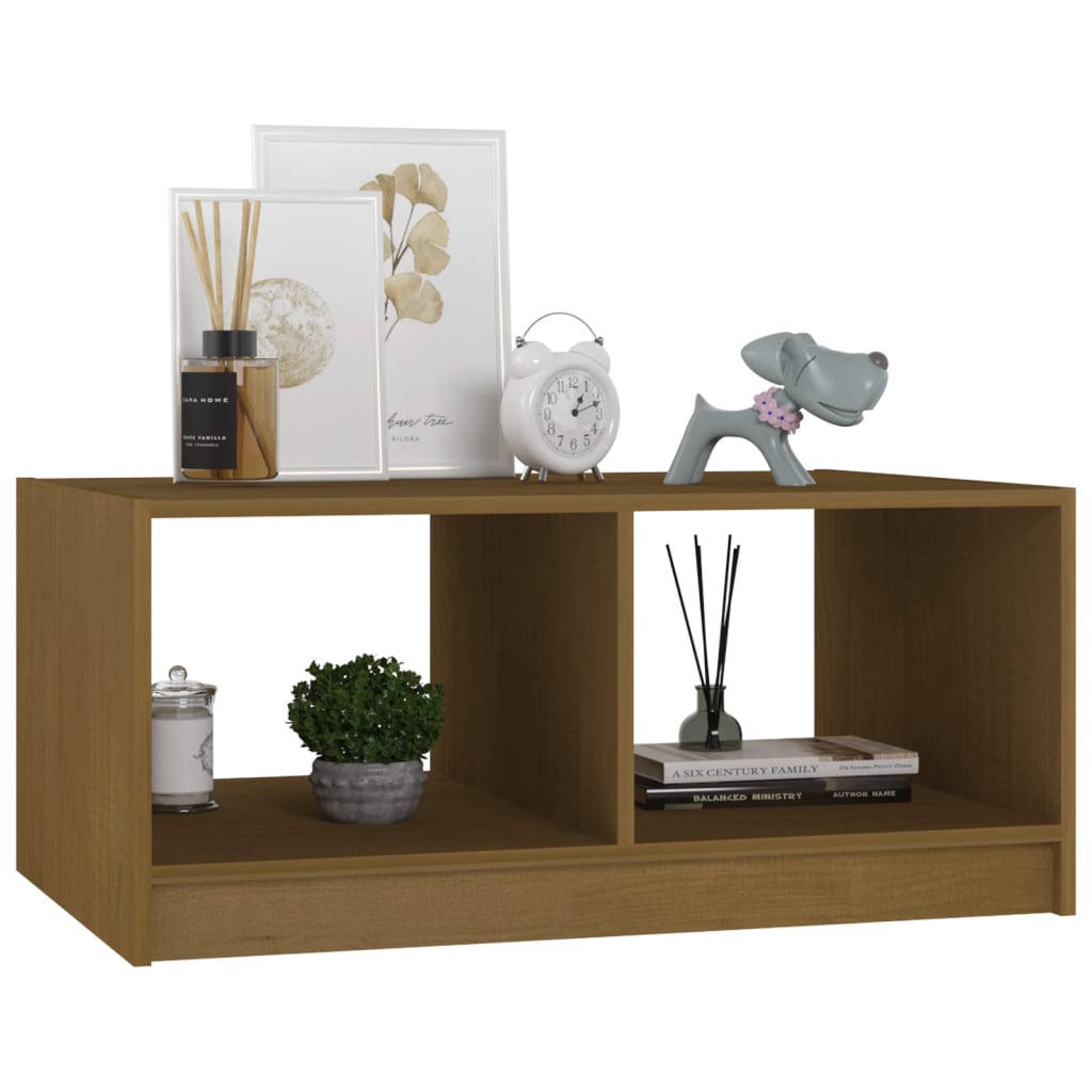 Table basse marron miel 75x50x33,5 cm bois de pin massif - XIOS