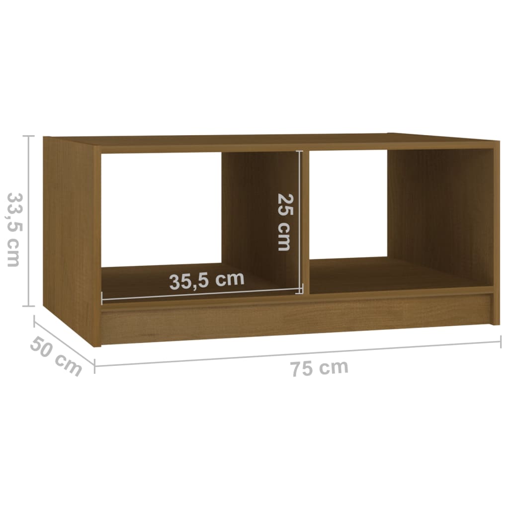 Table basse marron miel 75x50x33,5 cm bois de pin massif - XIOS