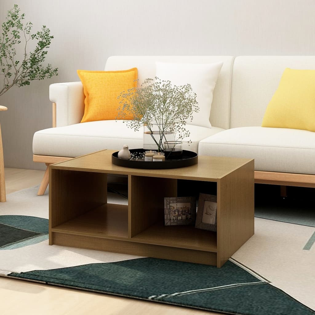 Table basse marron miel 75x50x33,5 cm bois de pin massif - XIOS