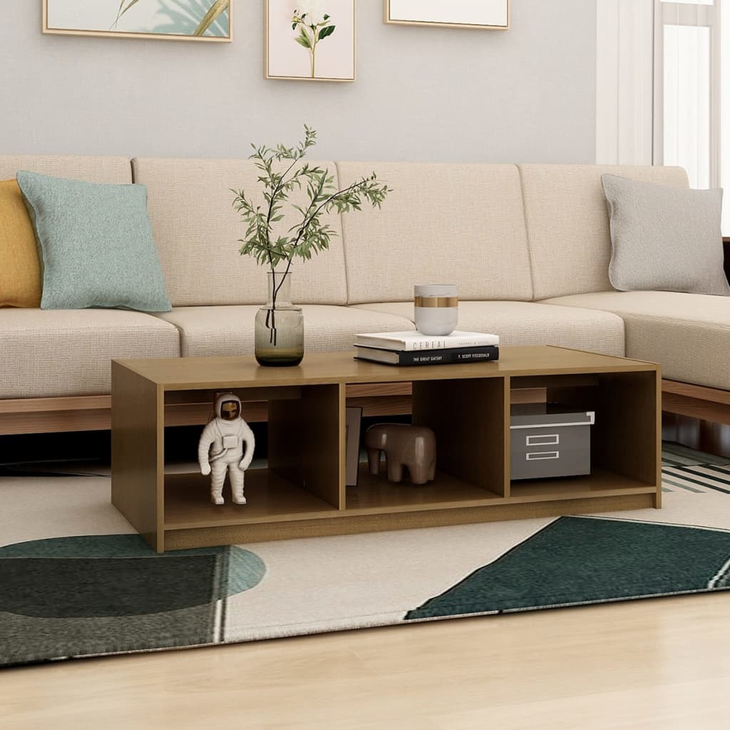 Table basse marron miel 110x50x34 cm bois de pin massif - XIOS
