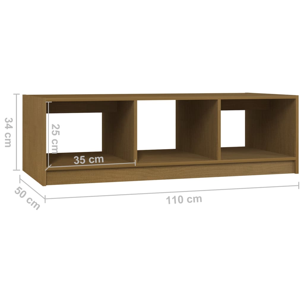 Table basse marron miel 110x50x34 cm bois de pin massif - XIOS