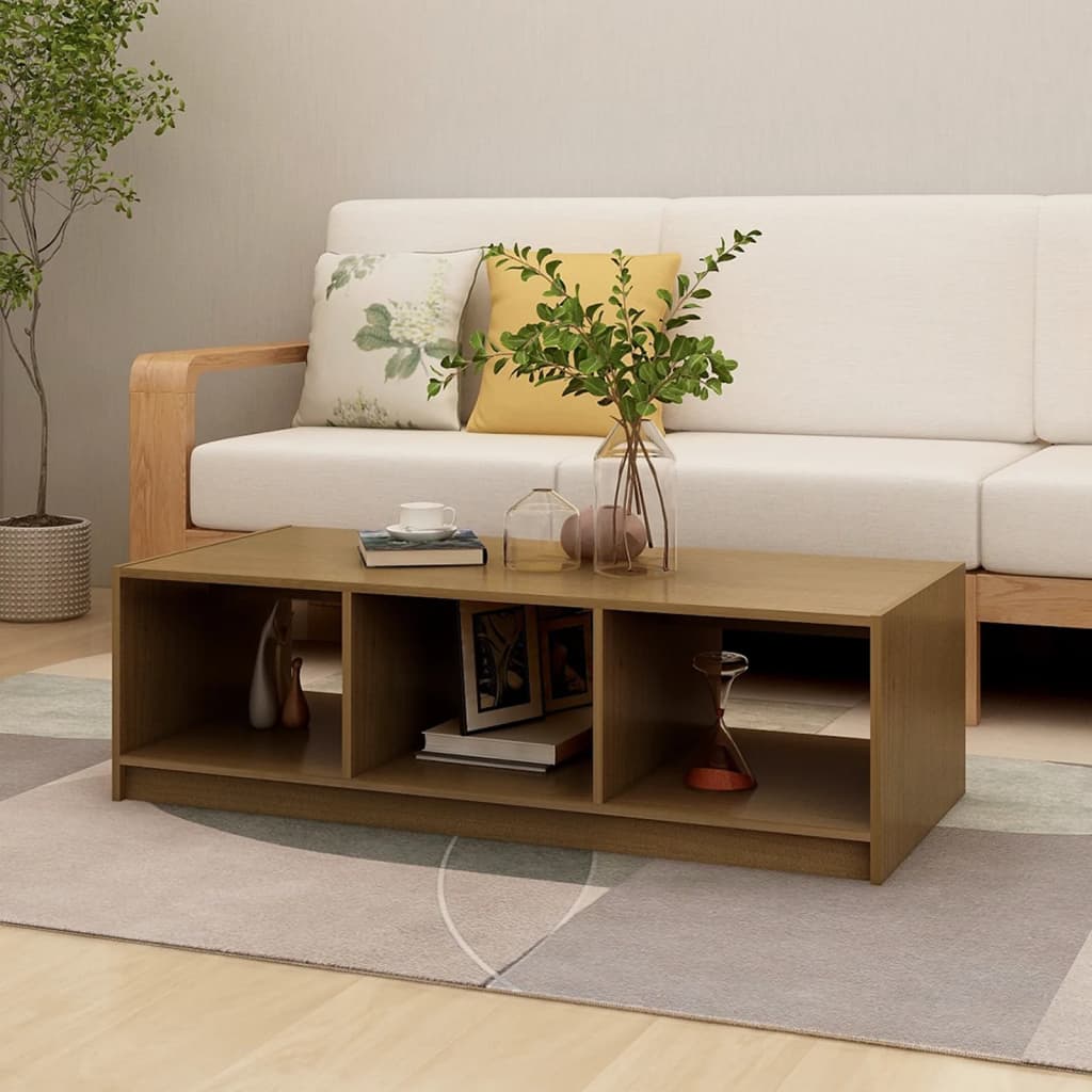 Table basse marron miel 110x50x34 cm bois de pin massif - XIOS