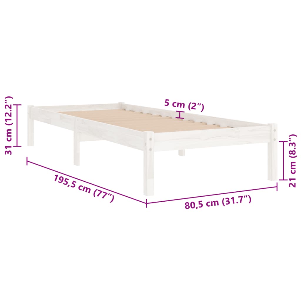 Cadre de lit sans matelas blanc bois massif - XIOS