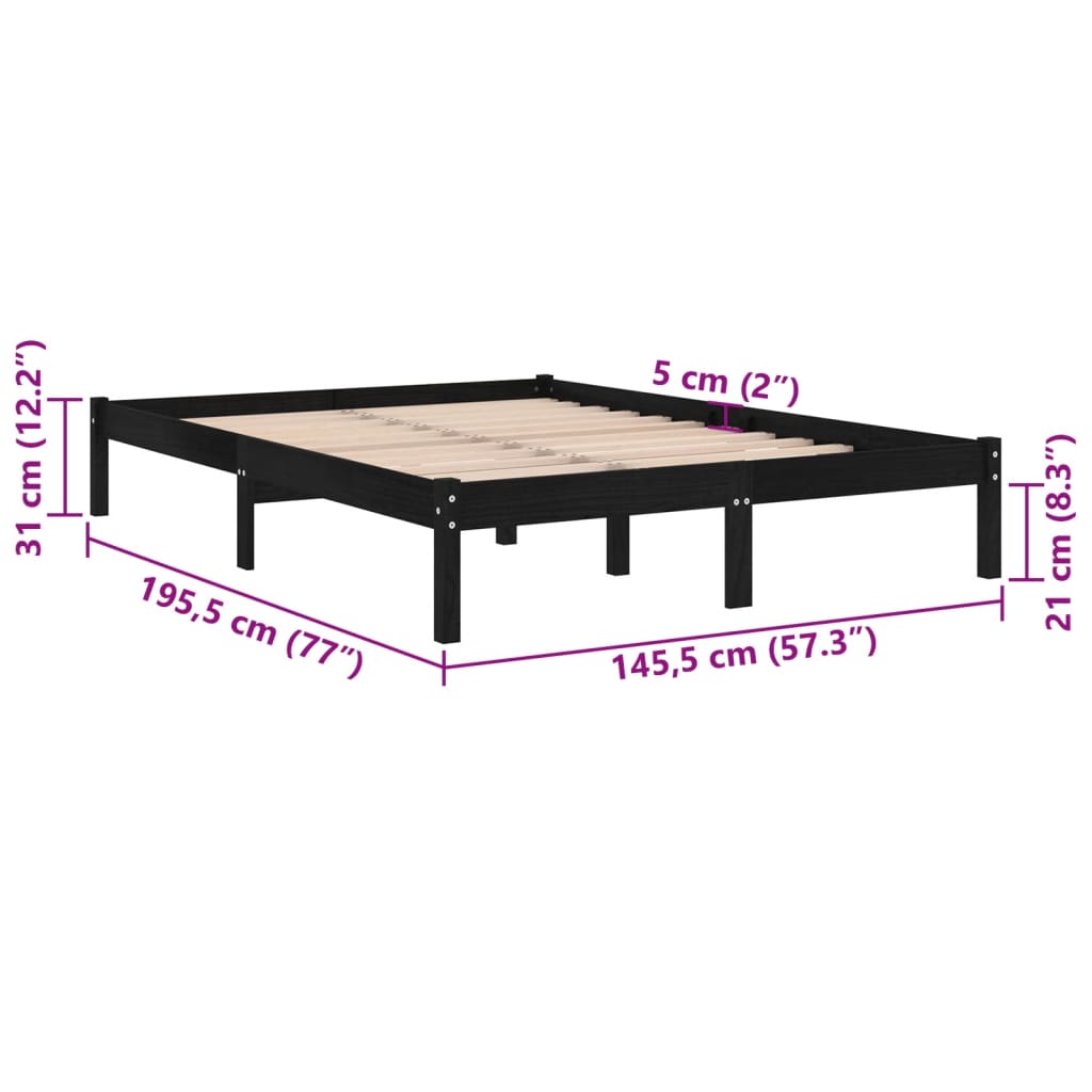 Cadre de lit sans matelas noir bois massif 140x190 cm - XIOS