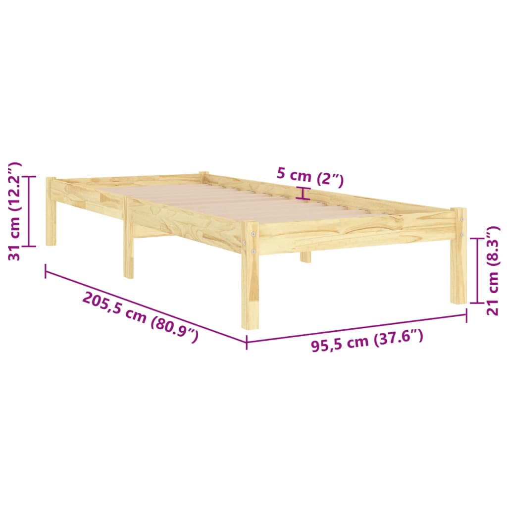 Cadre de lit sans matelas bois massif 90x200 cm - XIOS