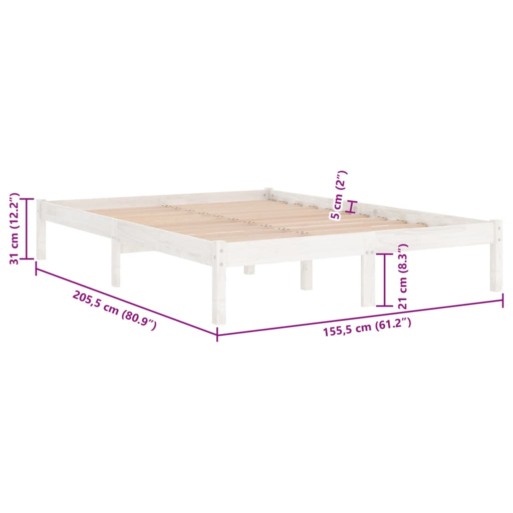 Cadre de lit sans matelas blanc bois de pin massif - XIOS