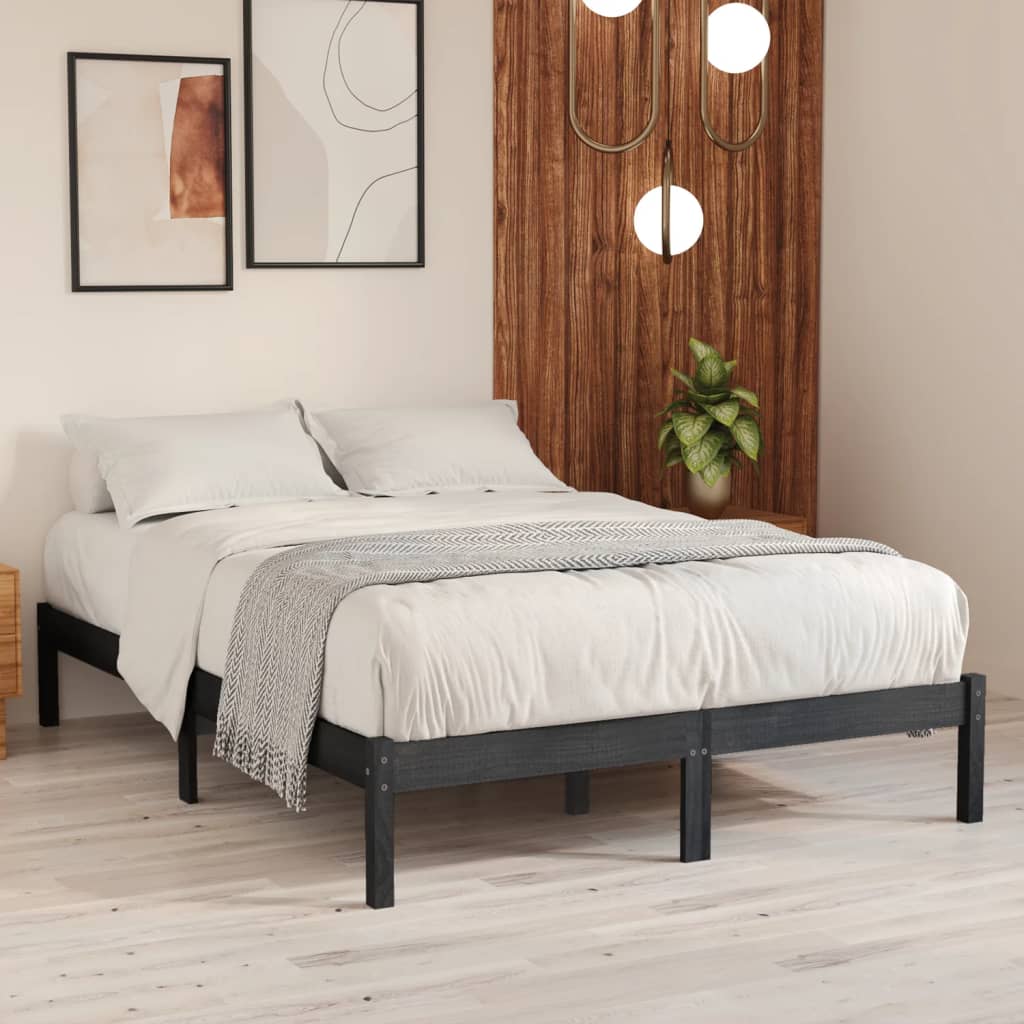 Cadre de lit sans matelas gris bois massif 200x200 cm - XIOS