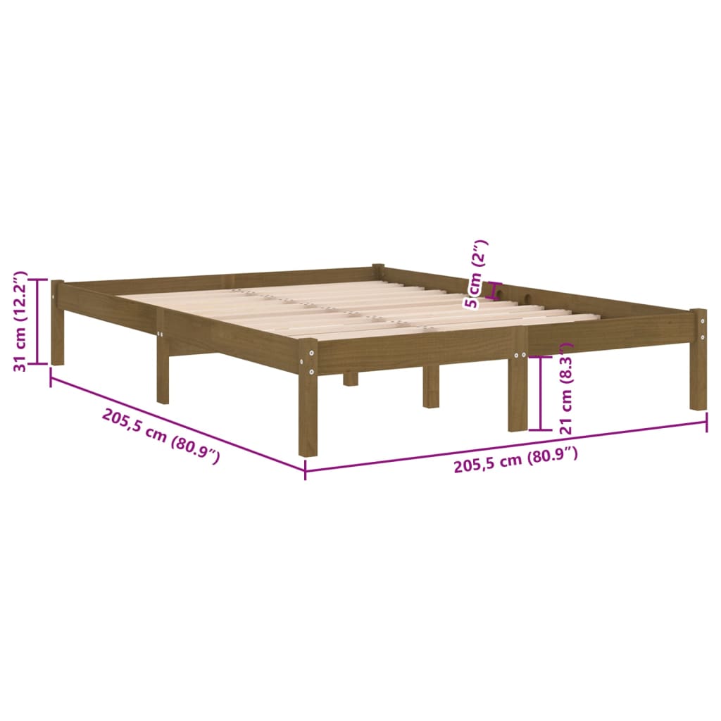 Cadre de lit sans matelas marron miel bois massif 200x200 cm - XIOS