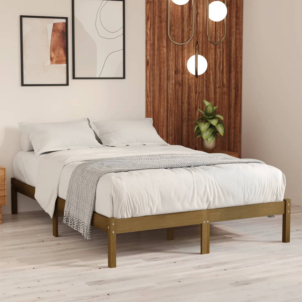 Cadre de lit sans matelas marron miel bois massif 200x200 cm - XIOS