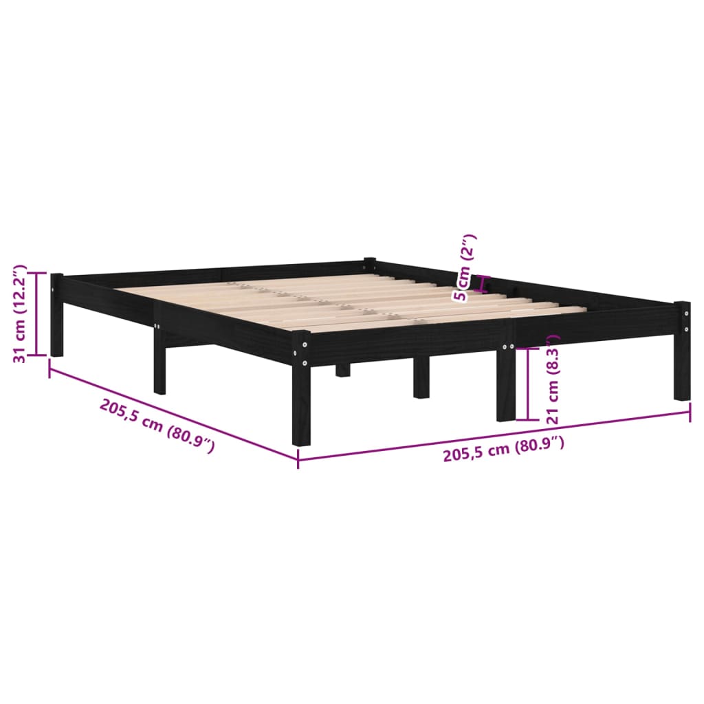 Cadre de lit sans matelas noir bois massif 200x200 cm - XIOS