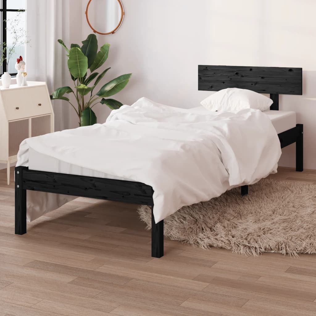 Cadre de lit sans matelas noir bois de pin massif - XIOS