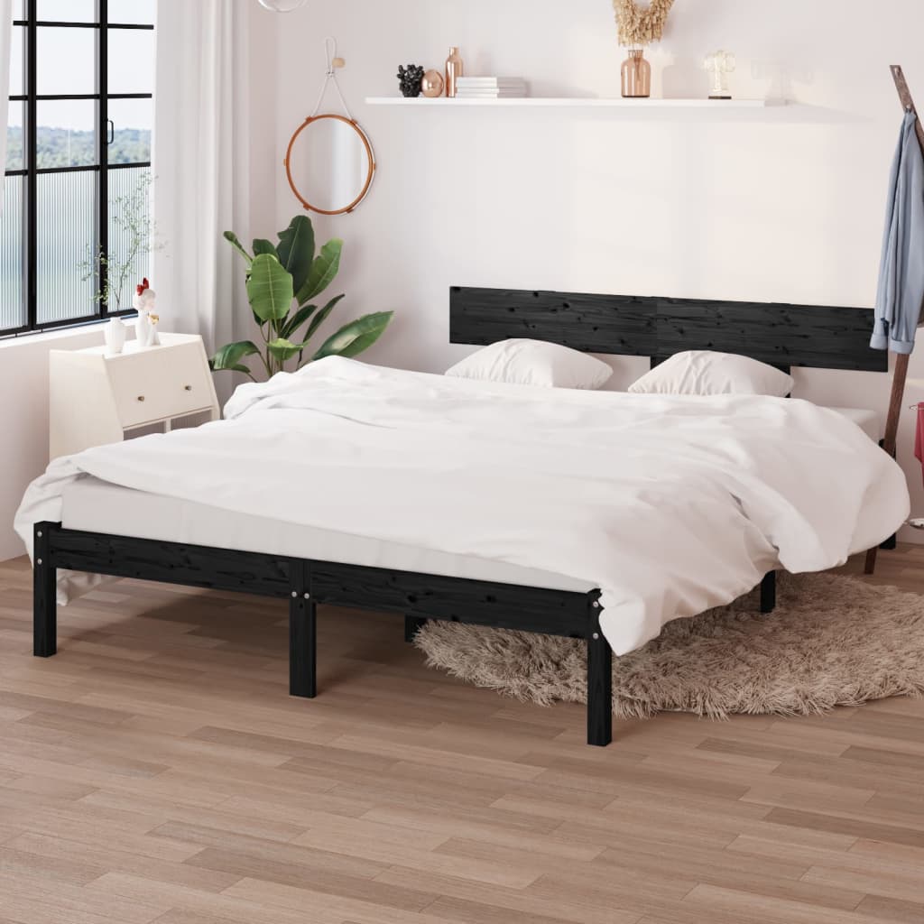 Cadre de lit sans matelas noir bois de pin massif - XIOS