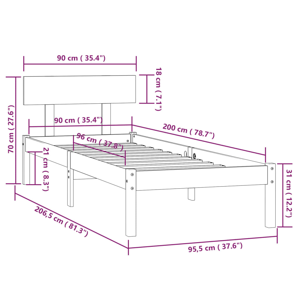 Cadre de lit sans matelas blanc bois massif 90x200 cm - XIOS