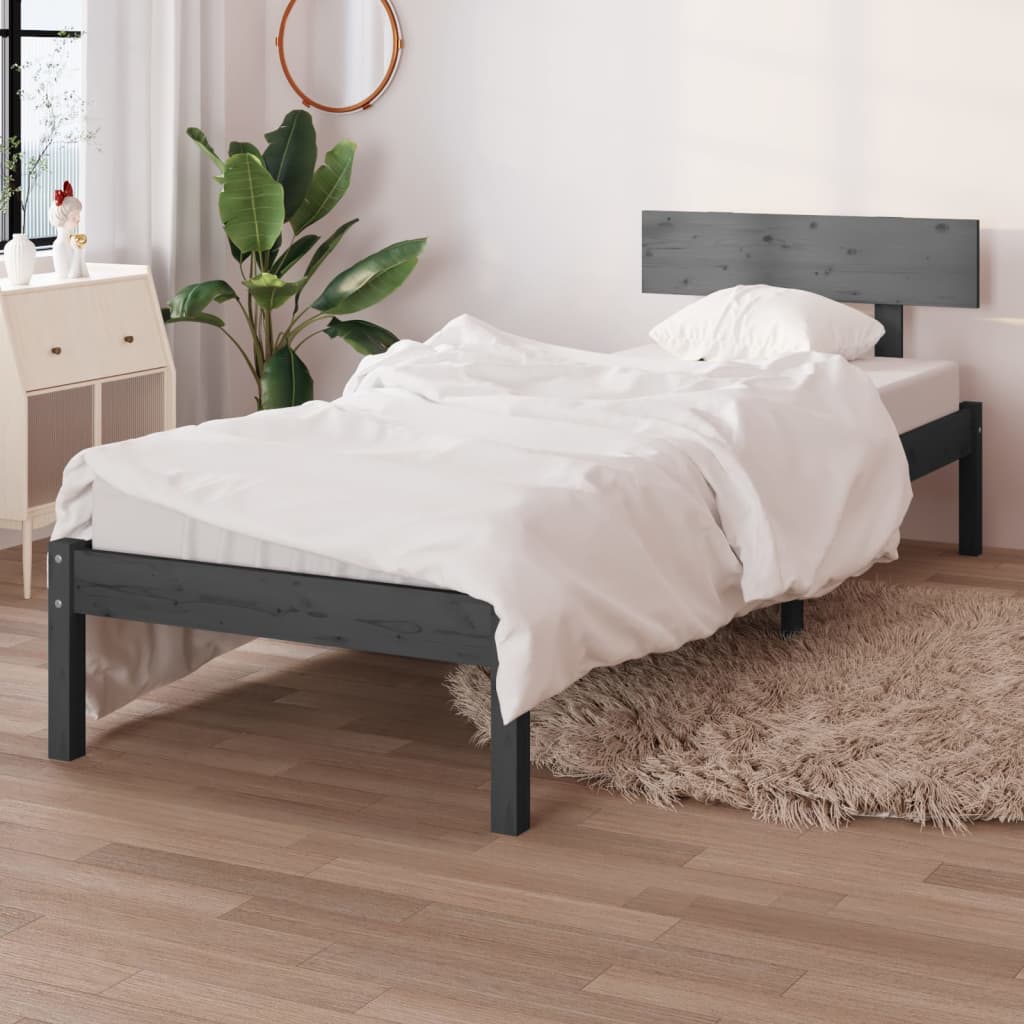 Cadre de lit sans matelas gris bois massif 100x200 cm - XIOS