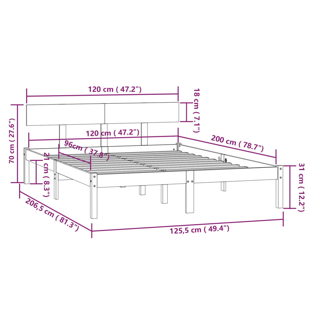 Cadre de lit sans matelas blanc bois massif 120x200 cm - XIOS