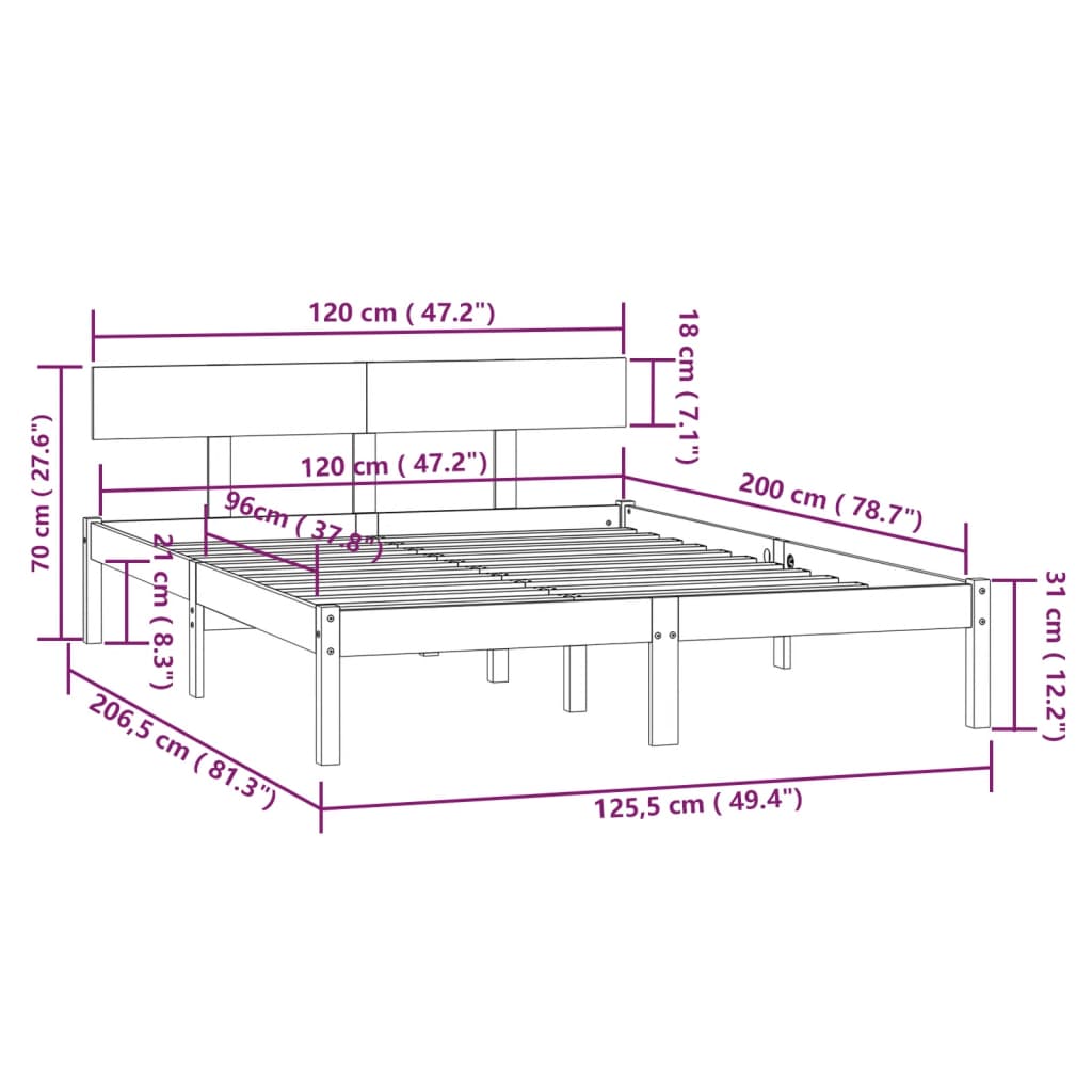Cadre de lit sans matelas noir bois massif 120x200 cm - XIOS