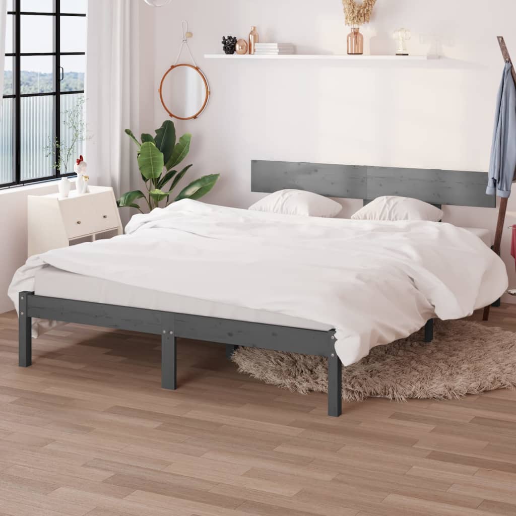 Cadre de lit sans matelas gris bois de pin massif - XIOS