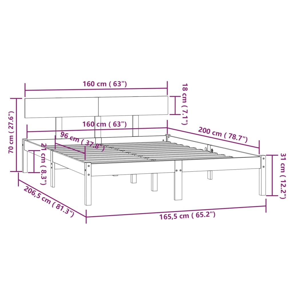 Cadre de lit sans matelas noir bois massif 160x200 cm - XIOS