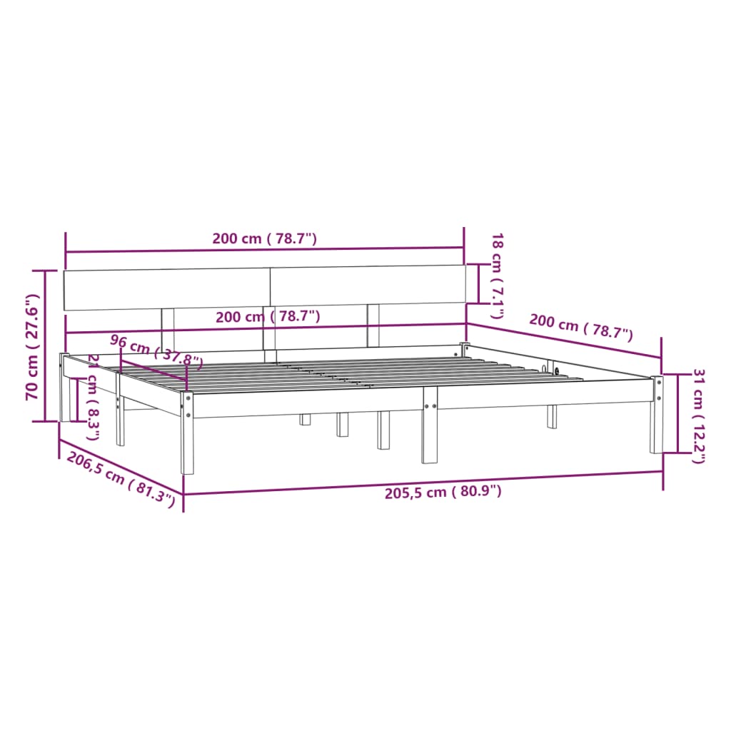 Cadre de lit sans matelas blanc bois massif 200x200 cm - XIOS