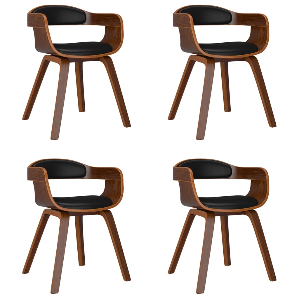 Chaises à manger lot de 4 noir bois courbé et similicuir - XIOS