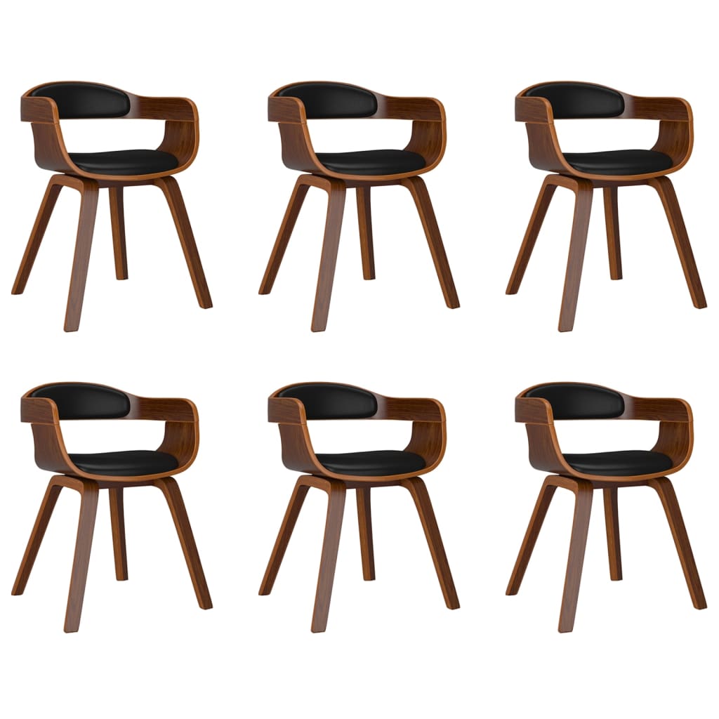 Chaises à manger lot de 6 noir bois courbé et similicuir - XIOS