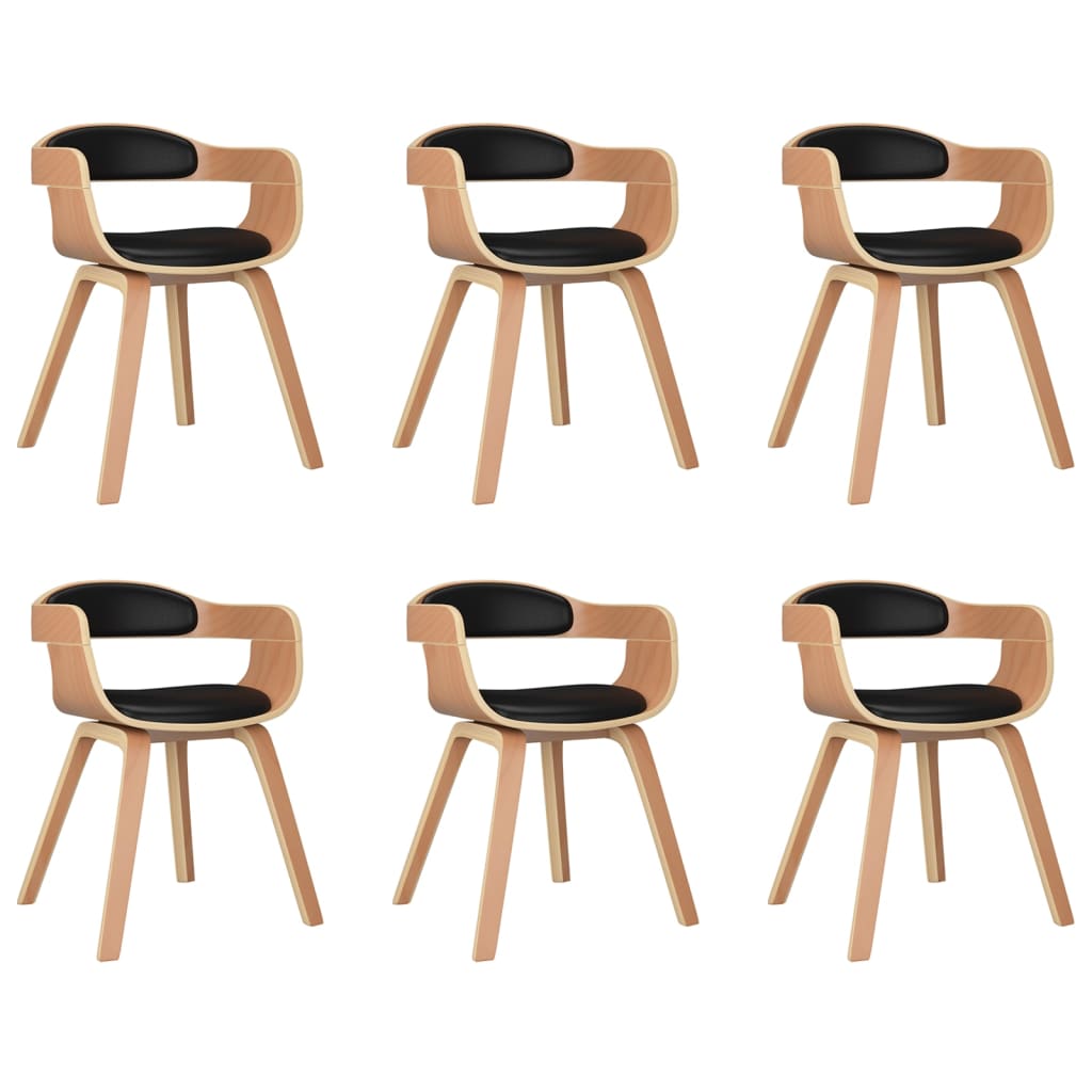 Chaises à manger lot de 6 noir bois courbé et similicuir - XIOS