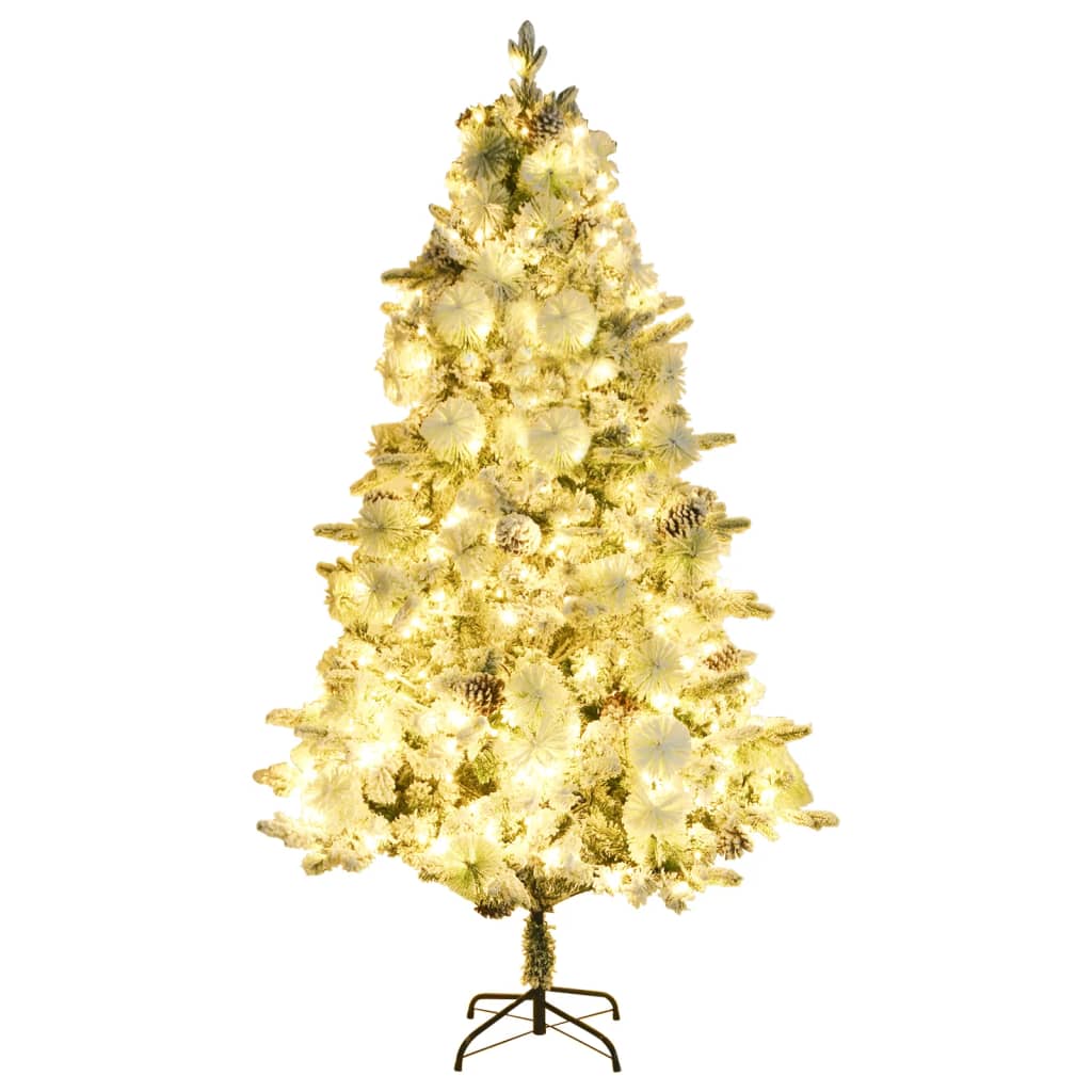 Sapin de Noël pré-éclairé avec neige floquée/cônes 195cm PVC/PE - XIOS