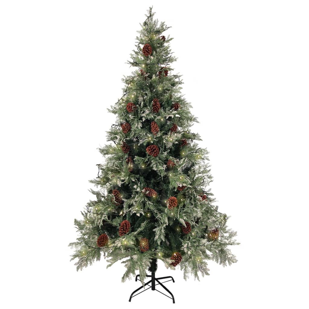 Sapin de Noël pré-éclairé pommes de pin vert blanc 195cm PVC PE - XIOS